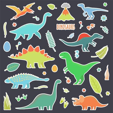 Premium Vector Dinosaurs Set For Stickers