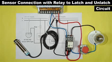 Sensor Connection With Relay To Latch And Unlatch Circuit Latching