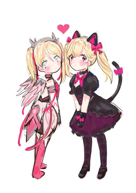 Dva Mercy Black Cat Dva And Pink Mercy Overwatch Drawn By
