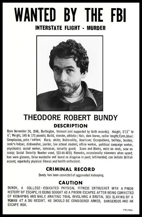 Ted Bundy Fbi Police Wanted Poster Serial Killer True Crime Gothic T
