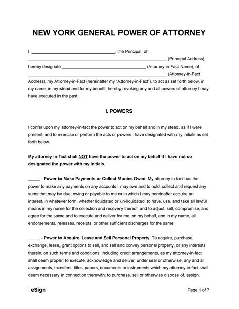 Free New York General Power Of Attorney Form Pdf Word