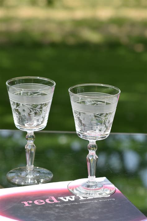 4 Vintage Etched Wine Glasses Vintage Small 6 Oz Wine Glasses After Dinner Drinks ~ Limoncello