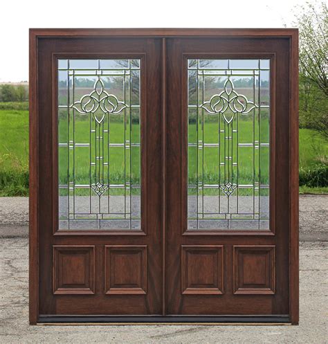 Ideal for wide entrances, double front doors will help you create an impressive wood: Exterior Double Doors - Solid Mahogany Wood Double Doors