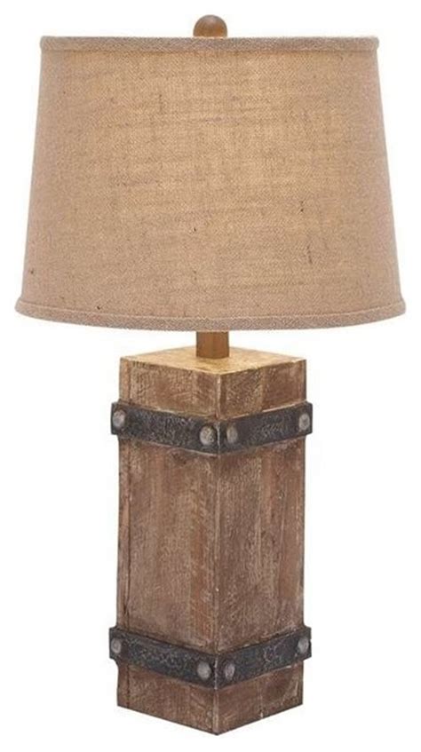 Wooden Table Lamp With Burlap Shade Rustic Table Lamps By Amb