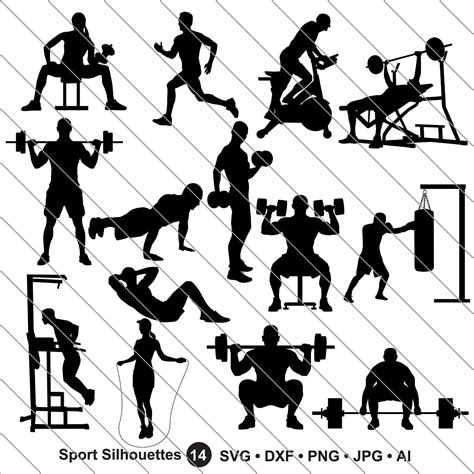 Gym Silhouettes Svgworkout Silhouettesgym Clipart Bundle Etsy