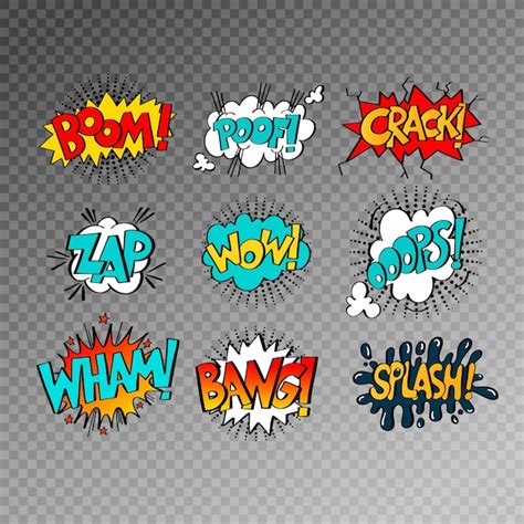 Premium Vector Collection Of Nine Multicolored Comic Sound Effects In