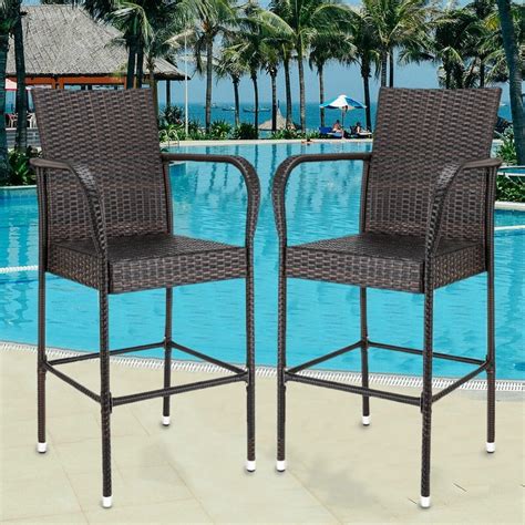 Bar Stools Set Of 2 Upgraded Wicker Bar Stool Chairs Outdoor Patio