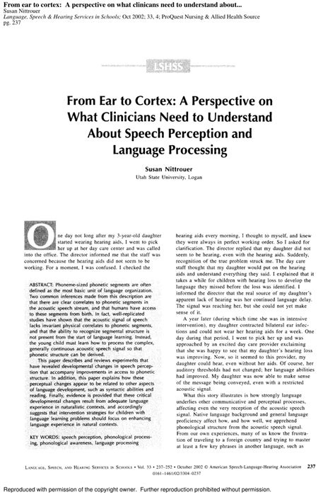 Pdf From Ear To Cortex A Perspective On What Clinicians Need To Understand About Speech