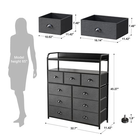 Enhomee 9 Drawer Dresser For Bedroom Fabric Drawer Dresser Storage