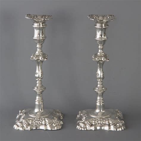 Pair Of Georgian Cast Silver Candlesticks London 1757 By John Cafe For