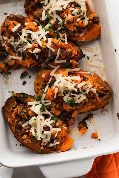 Sweet potato time in the oven varies and potatoes cook faster when cut up. Twice Baked Sweet Potatoes Stuffed with Sausage and Greens ...