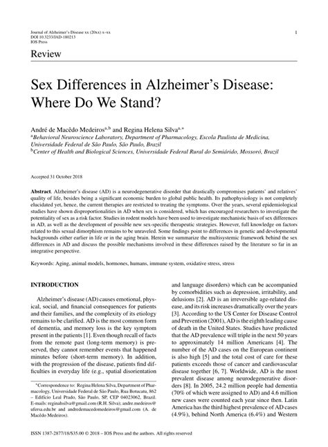 Pdf Sex Differences In Alzheimer’s Disease Where Do We Stand