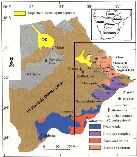 Outline Geology Of Botswana Showing The Study Area And Main Mineral