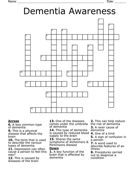Crossword Puzzles For Dementia Patients