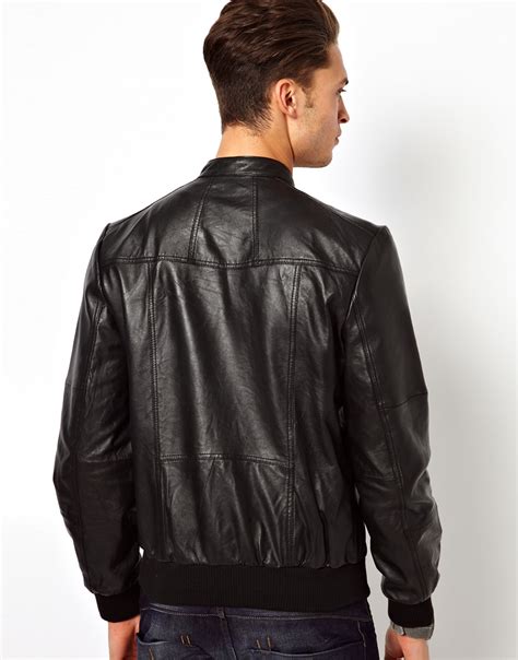 River Island Leather Collarless Jacket In Black For Men Lyst
