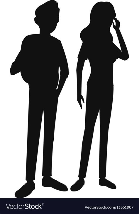 Silhouette Teens Boy Girl Student Think Royalty Free Vector