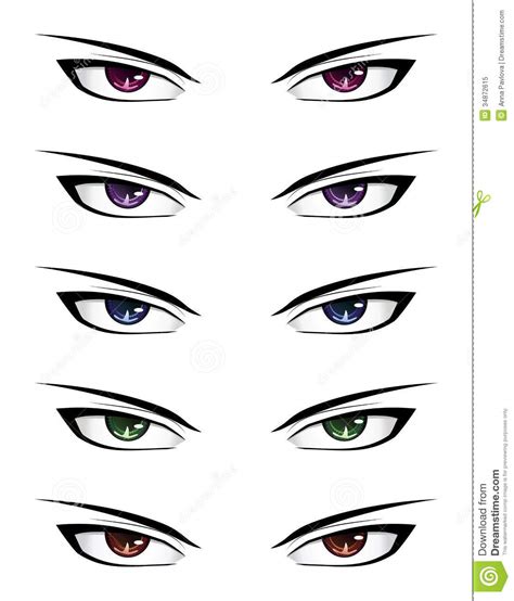 Draw the eyes about 1/8th the height of the head and 1/4th the width of the head, if you're drawing one. Anime male eyes stock vector. Illustration of cartoon - 34872615