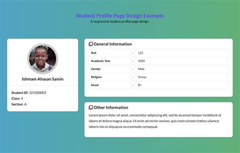 Html Code For Student Profile Page Html Profile Template
