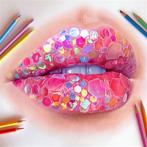 Colored Pencil Drawing Of Some Cool Lips To Warm Up For A New Original Illustration Lip Art