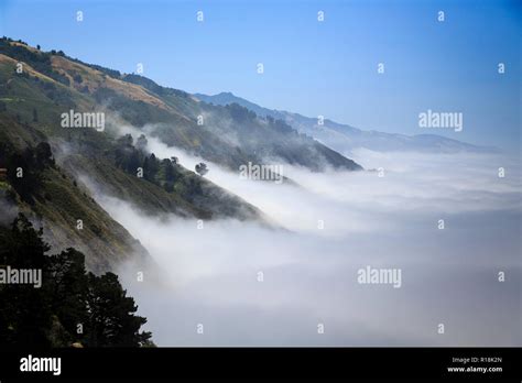 Pacific Ocean Fog Fills The Coastal Valleys On Big Sur California