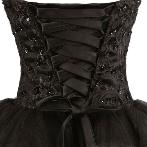 Ericdress Strapless Beading Lace Up Black Cockatil Dress