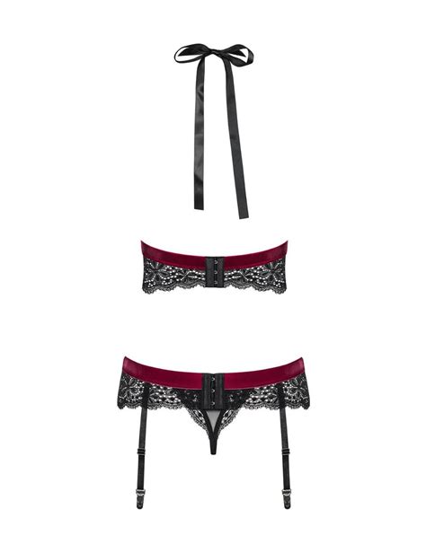 obsessive rossita bra garter belt and thong black red belle uk