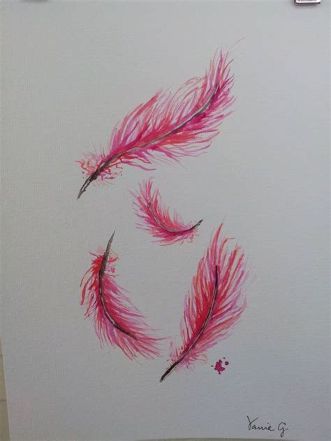 Pink Feathers Etsy Pink Feathers Original Watercolor Painting
