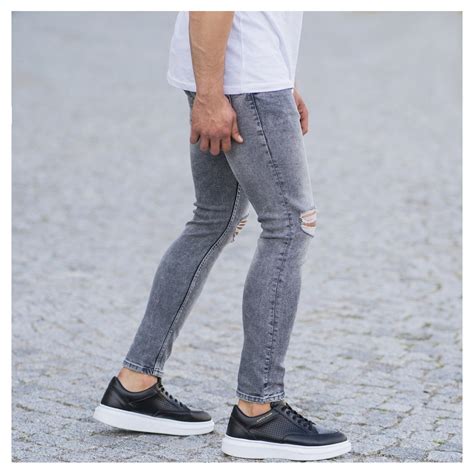 Mens Distorted Leg Skinny Jeans In Anthracite