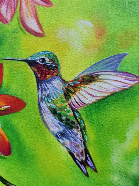 Hummingbird Oil Painting Hummingbird Artwork On Canvas Etsy
