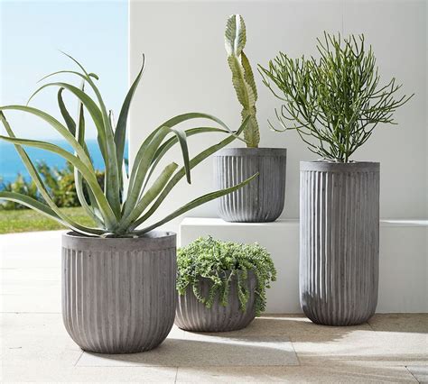 Concrete Fluted Planter - Grey