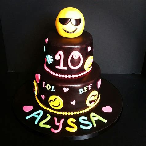Emojis Black And Neon 10th Birthday Cake 10 Birthday Cake Emoji