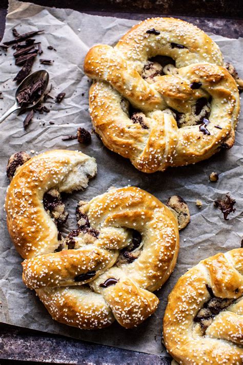 I'm not a huge chocolate guy but this is the perfect amount of chocolate in something like this. Chocolate Chip Cookie Stuffed Soft Pretzels. - Half Baked ...