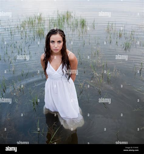 Portrait Beautiful Young Woman Wading Hi Res Stock Photography And