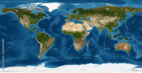 World Map Earth Flat View From Space Physical Map On Global Satellite Photo Elements Of This