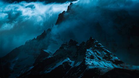 Wallpaper Mountains Mist Dark Snowy Mountain Summit 2000x1125