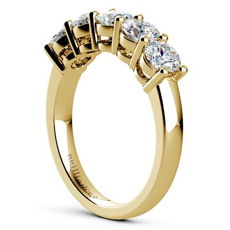 Five Diamond Wedding Ring In Yellow Gold 1 12 Ctw