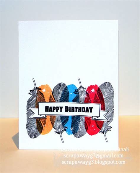 Handmade By G3 Trendy Feathers Basic Banner Birthday Cards Happy