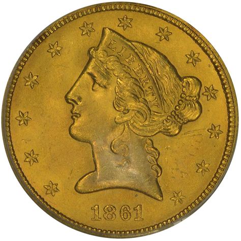 1861 5 Liberty Head Half Eagle Gold Coin Type 1 No Motto Pcgs Ms64