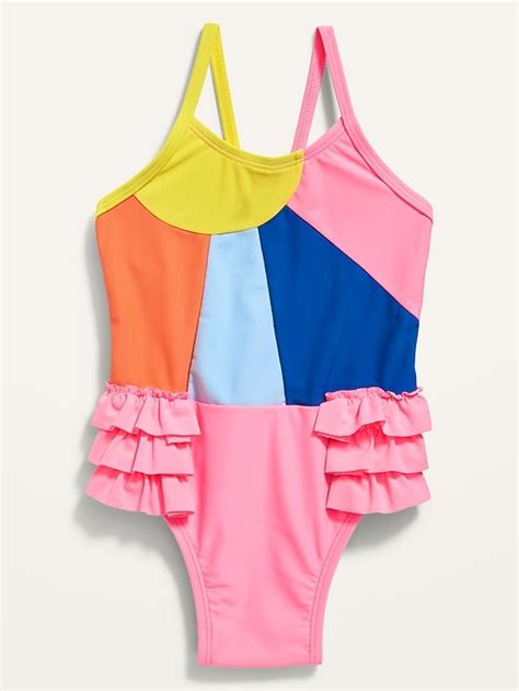 Old Navy Ruffle Trim Color Blocked Swimsuit For Toddler Girls