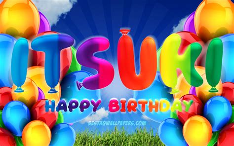 Download Wallpapers Itsuki Happy Birthday 4k Cloudy Sky Background
