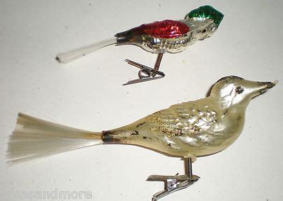 Vintage Blown Glass Clip On Bird Christmas Ornaments Spun Glass Tail