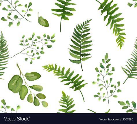 Seamless Greenery Botanical Pattern With Leaves Vector Image