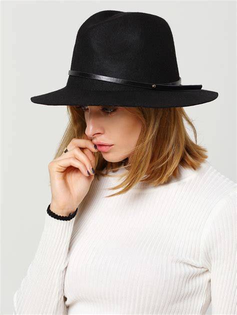 Black Leather Strap Round Hat Sheinsheinside