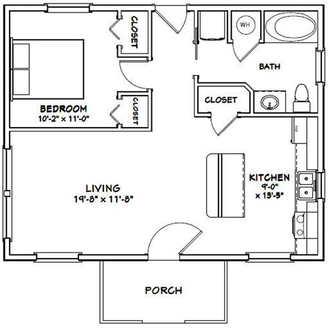 30x24 House 1 Bedroom 1 Bath 720 Sq Ft Pdf Floor Plan Etsy Guest