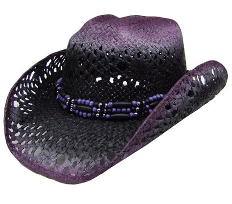 Modestone Womens Straw Cowboy Hat Purple