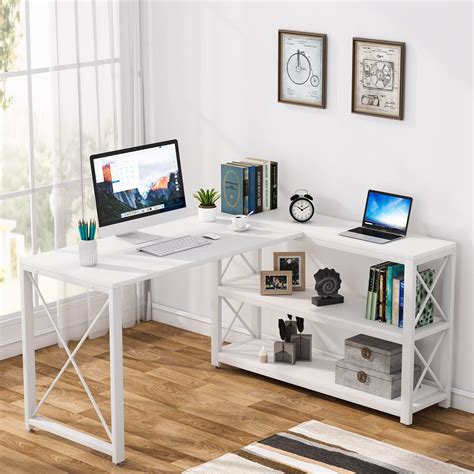Buy Tribesigns Reversible Industrial L Shaped Desk With Storage Shelves