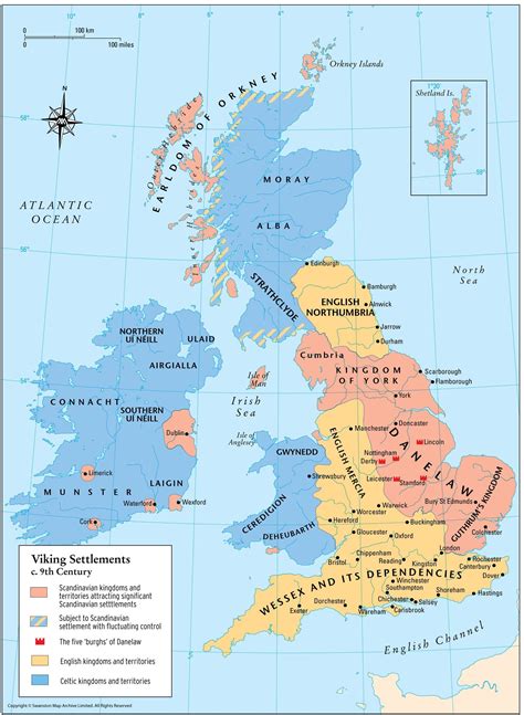Viking Settlements C 9th Century Map Of Britain England Map Map