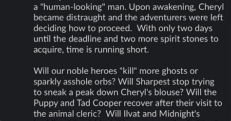 I Am The Group Scheduling Weasel So I Write Little Post Adventure Blurbs To Keep People Engaged