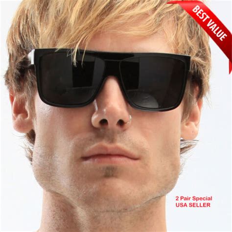 Mens Black Flat Top Og Motorcycle Style Sunglass New Super Dark Lens Sunglasses Ebay