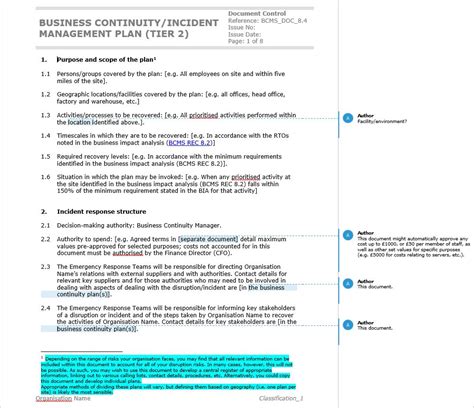 The document also contains steps for recovery in the days and months after the incident. Free Template: how to write an ISO 22301 business ...